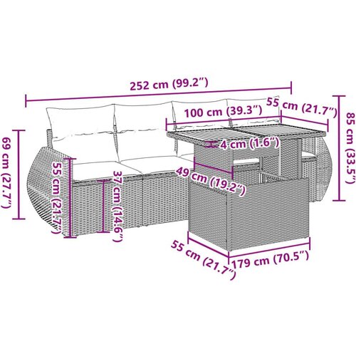 VidaXL 5-dijelni vrtni set sofa s jastucima bež od poliratana Slike
