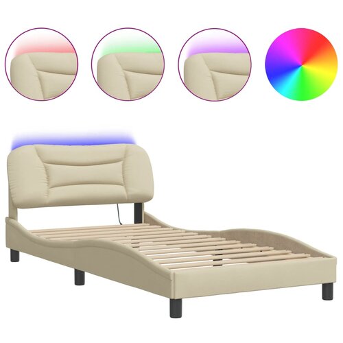 Maison Chic Posteljni okvir - Enojna postelja - Postelja za odrasle z LED brez vzmetnice krem 100x200 cm blago, (21696264) Cene