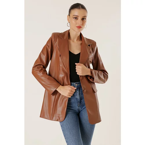 By Saygı Double Button Fake Pocket Lined Leather Jacket