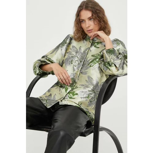 Bruuns Bazaar Košulja Watsonia Lica za žene, boja: zelena, regular, s ruskim ovratnikom