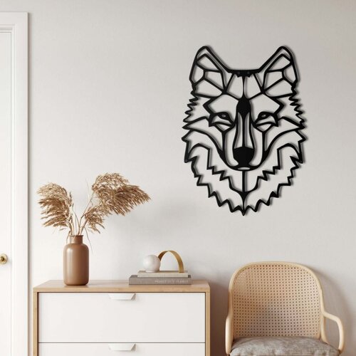 Wallxpert metalni zidni ukras 5133, geometrijska glava vuka, 33 x 46 cm, crni Cene