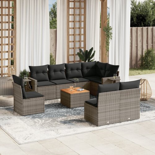 vidaXL 9-dijelni set vrtnih sofa od poliratana s jastucima sivi Cijene