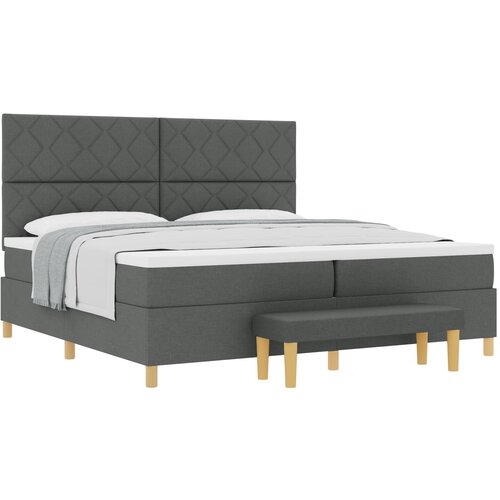 VidaXL Krevet s uzglavljem s madracem i klupom tamnosiva 200x200 cm Tkanina Slike