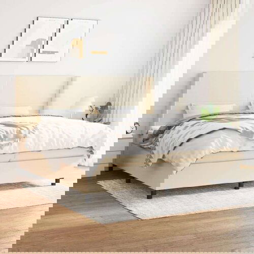  Box spring postelja z vzmetnico krem 200x200 cm blago, (20999397) Slike