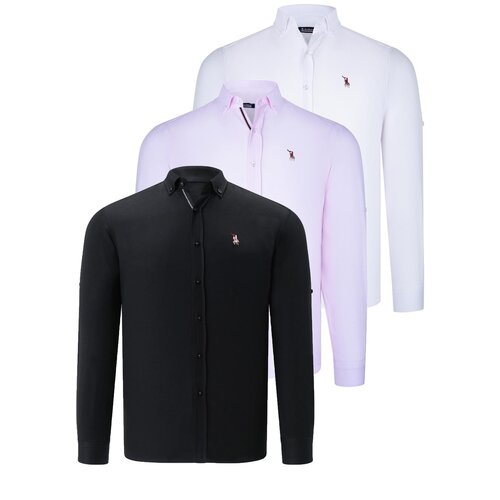 Dewberry TRIPLE SET G674 MENS SHIRT-BLACK-WHITE-PINK Slike