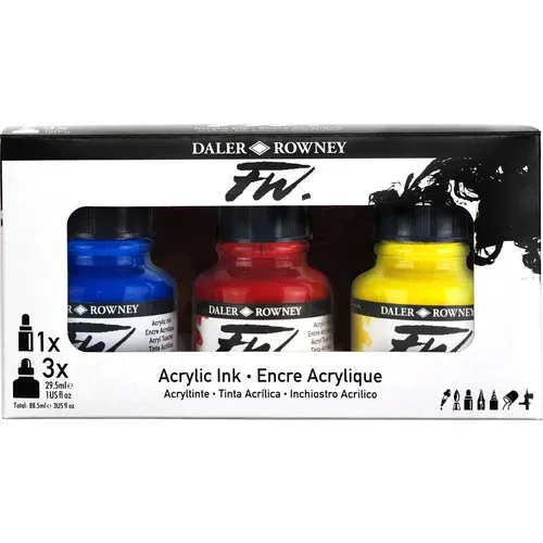 DALER ROWNEY FW Acrylic Ink Cardboard Box Starter Set FW 3 x 29,5 ml