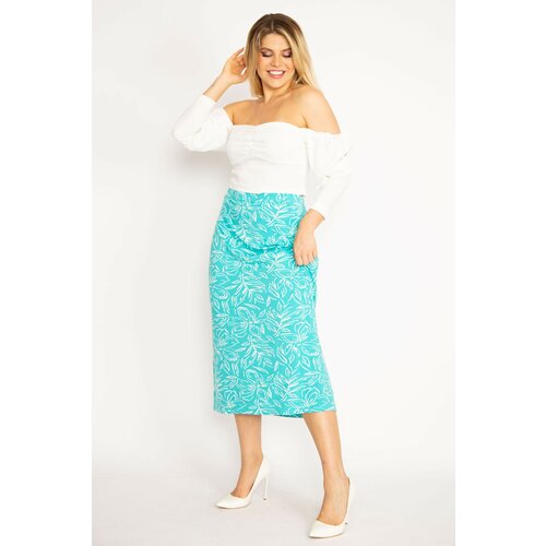 Şans Women's Plus Size Green Viscose Lycra Skirt with Elastic Waist Slike