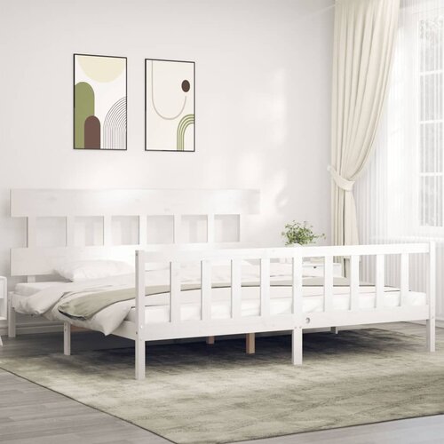 VidaXL Okvir kreveta s uzglavljem bijeli 6FT bračni od masivnog drva Slike