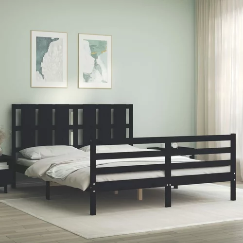  kreveta s uzglavljem crni 160 x 200 cm od masivnog drva