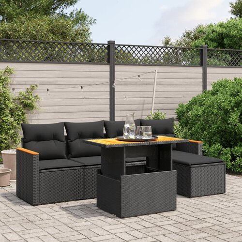 VidaXL 6-dijelni set vrtnih sofa s jastucima crni od poliratana Slike
