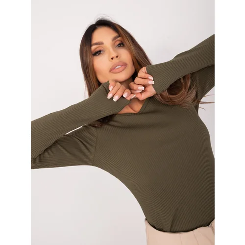 Fashion Hunters Khaki basic blouse with long sleeves