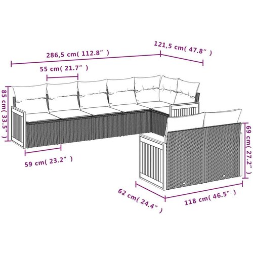 vidaXL 8-dijelni set vrtnih sofa od poliratana s jastucima crni Cijene