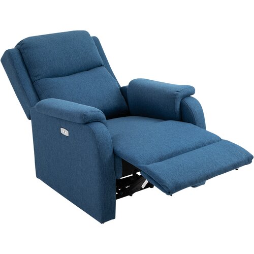 HOMCOM Električni fotelj za sprostitev s 160-stopinjskim nagibnim naslonom, naslonom za noge in priključkom USB, platneno modra barva, 77 x 91 x 106 cm, (20745072) Slike