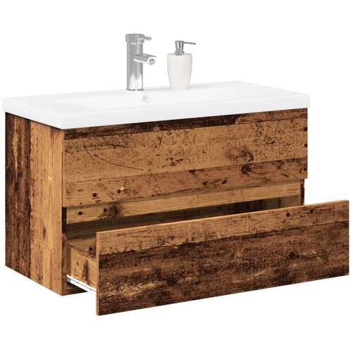 vidaXL Ormarić s ugrađenim umivaonikom boja starog drva 81x39,5x49 cm Cijene
