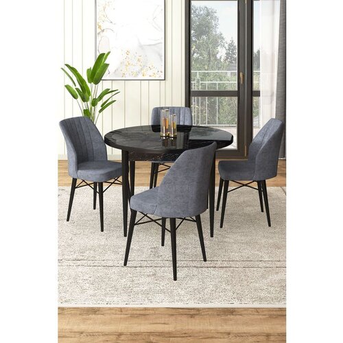 Hanah home Rox - Black Marble, Fume Black MarbleFume Dining Table & Chairs Set (5 Pieces) Cene