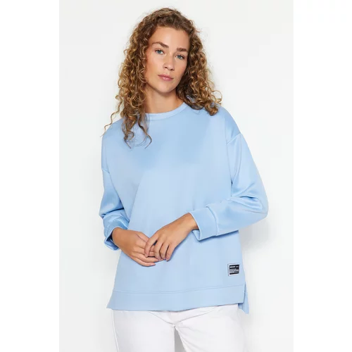 Trendyol Light Blue Label Detail Diver/Scuba Knitted Sweatshirt