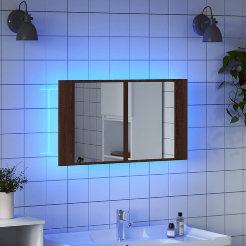  LED kupaonski ormarić s ogledalom boja hrasta 80x12x45 akrilni Slike