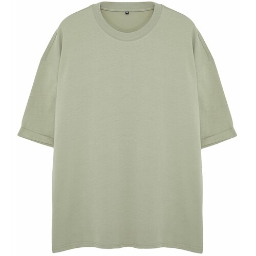 Trendyol men's plus size basic mint oversize/wide-fit 100% cotton t-shirt Slike
