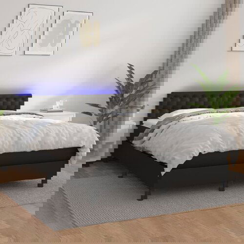 VidaXL Krevet box spring s madracem LED crni 140 x 190 cm umjetna koža Slike