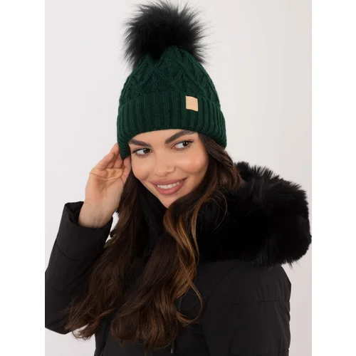 Fashionhunters Dark green winter hat with pompom RUE PARIS