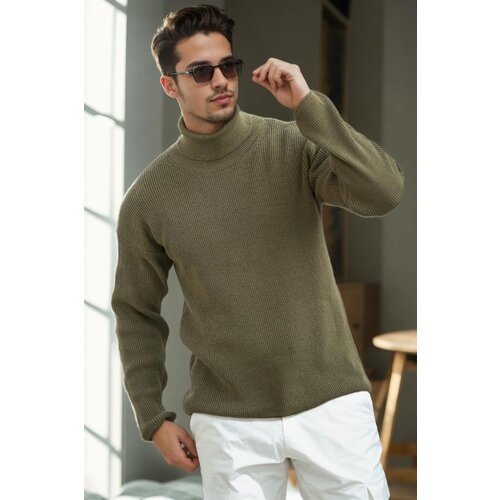 Dewberry 18701 Turtleneck Mens Knitwear-Khaki Slike