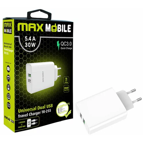 Max Mobile KUĆNI ADAPTER QC 3.0 QUICK CHARGE DUAL USB TR-255 5.4A,30W
