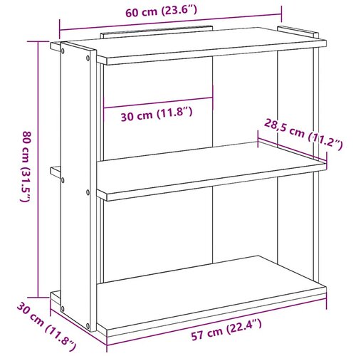  Regal za knjige s 3 razine siva boja hrasta 60x30x80 cm drveni Slike