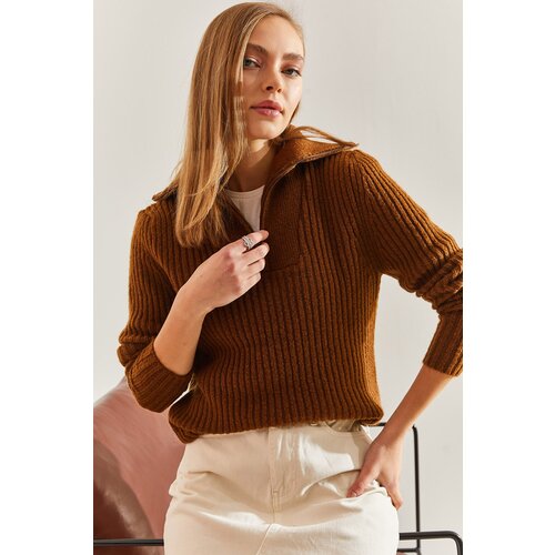 Bianco Lucci Women's Turtleneck Zippered Knitwear Sweater Slike