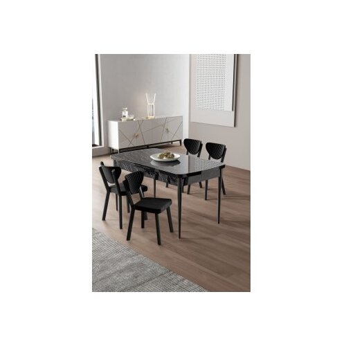 Hanah home Rasklopivi trpezarijski sto i stolice (5 delova) Exve Black Marble Black Cene