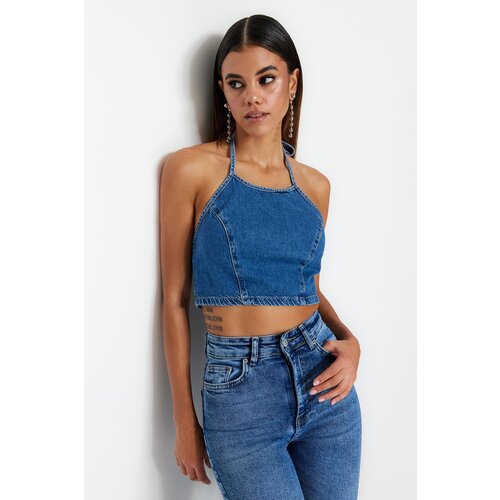 Trendyol Crop Top - Blue - Plain Cene