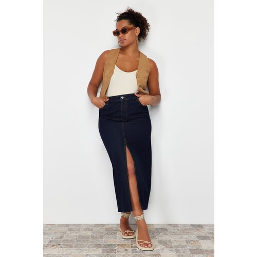 Trendyol Curve Dark Blue Slit Maxi Denim Skirt Slike