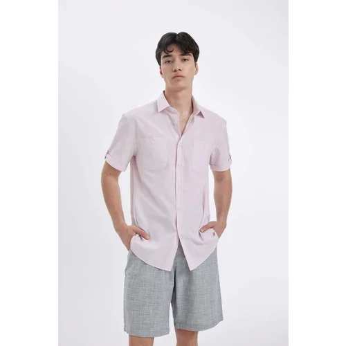 Defacto Slim Fit Polo Neck Linen Look Short Sleeve Shirt