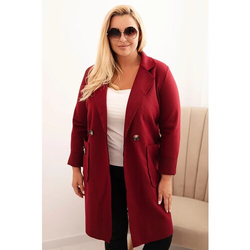 Kesi Włoski Elegant Plus Size women&amp;#039;s coat with a collar and large pockets burgundy Slike