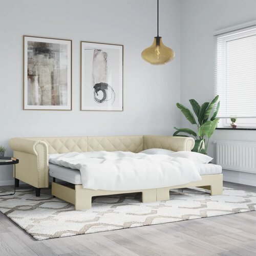  Dnevni krevet na razvlačenje krem 90 x 200 cm od umjetne kože Cijene