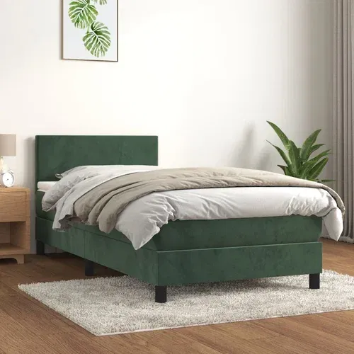 vidaXL Box spring postelja z vzmetnico temno zelena 100x200 cm žamet