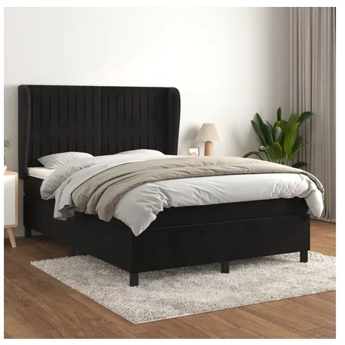  Box spring posteljni z vzmetnico črn 140x190 cm žamet