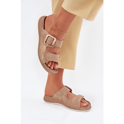 Inblu Women&amp;#039;s Slippers With Buckle And Velcro Beige Slike