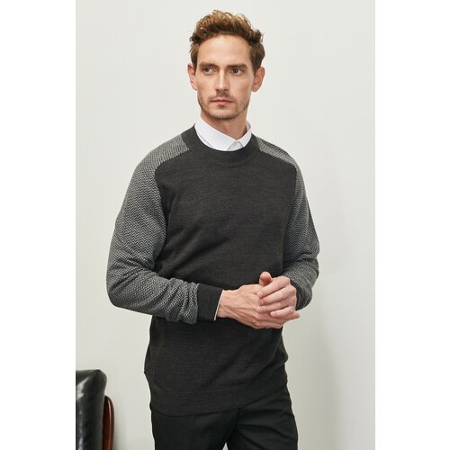 ALTINYILDIZ CLASSICS Men's Anthracite Standard Fit Normal Cut Half Turtleneck Jacquard Knitwear Sweater. Slike