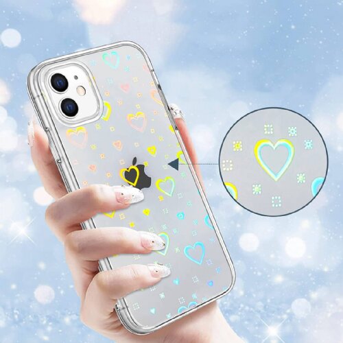 Onasi Clear Case silikonski ovitek Hologram za iPhone 14 Pro Max - prozoren s srčki Slike