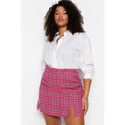 Trendyol Curve Checked Patterned Tweed Skirt in Fuchsia Cene