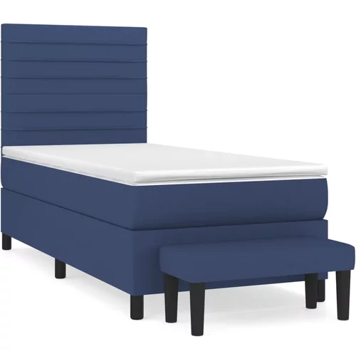 vidaXL Box spring postelja z vzmetnico moder 90x200 cm blago, (20895455)