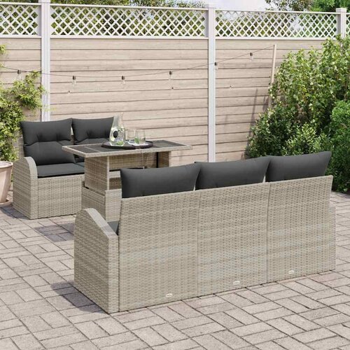  Sjedeća garnitura za vrt 6 kom. Svijetlo siva Poli Ratan Svjetlosiva 179 x 179 x 85 cm Slike
