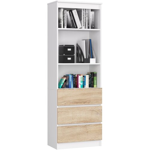 AKORD Regal, 3 Predali In 2 Polici, Bela/Hrast Sonoma, (5000332518) Cene