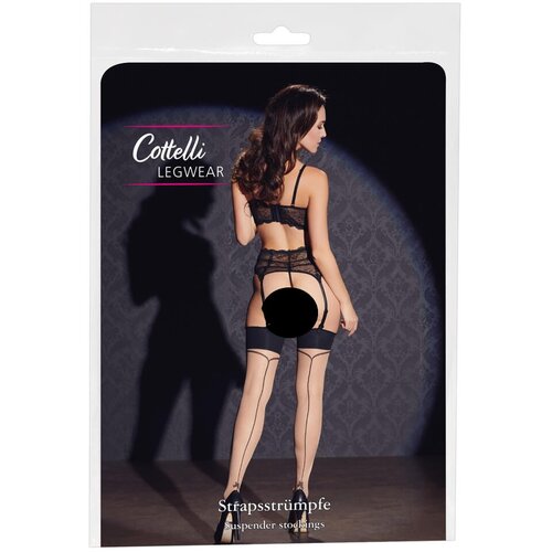 Cottelli Legwear - črtaste nogavice z lokom (naravne) - 3 Cene