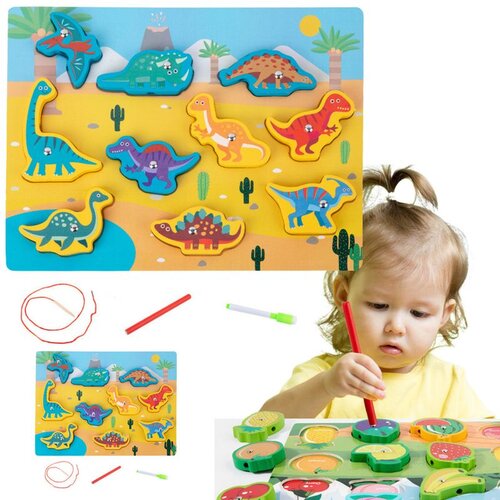  Drveni puzzle magneti na nižu isprepletenih dinosaura Slike