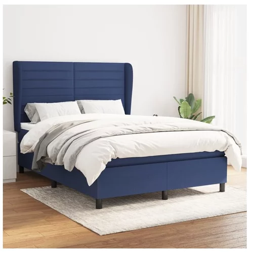 vidaXL Box spring postelja z vzmetnico modra 140x190 cm blag