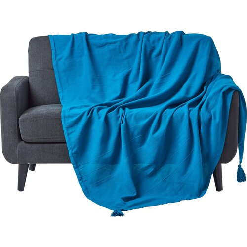 HOMESCAPES Bombažna odeja Rajput Ribbed Teal, 225x255 cm, (20750128) Cene