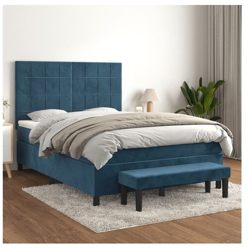 vidaXL Box spring postelja z vzmetnico temno modra 140x190cm Cene