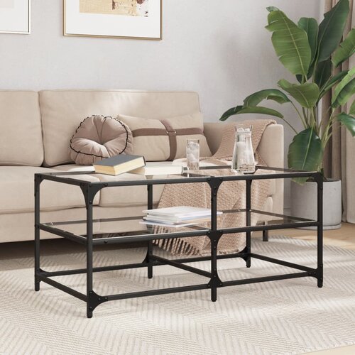 VidaXL Stolić s prozirnom staklenom povr&amp;scaron;inom 98,5x50x45 cm čelik Slike