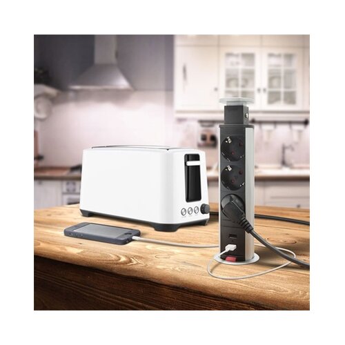  Izvlečni potopnii razdelilec 3x &scaron;uko vtičnica + 2x USB srebrna (bru&scaron;ena) Cene